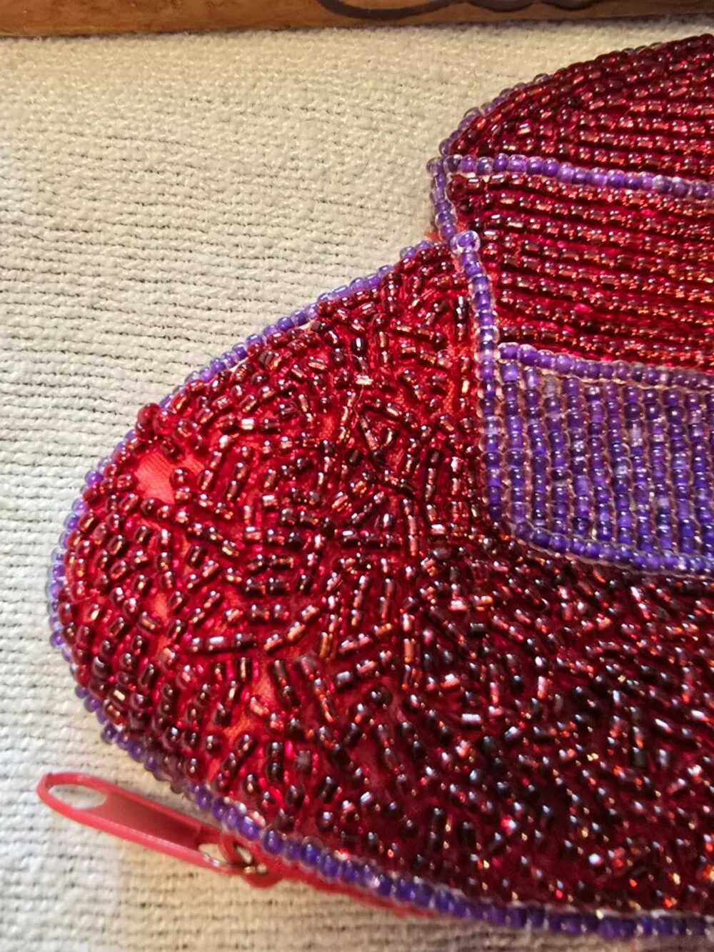 Vintage-Style Beaded Sun Hat Coin Purse - Red & Purple Red Hat Society Theme